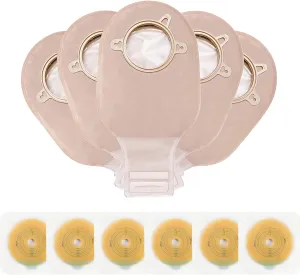 Carbou 21 PCS Ostomy Supplies Colostomy Bags Two Piece Drainable Pouches with Closure 12", Ileostomy Stoma Care,Cut-to-Fit(15pcs Bags 6pcs Barrier)