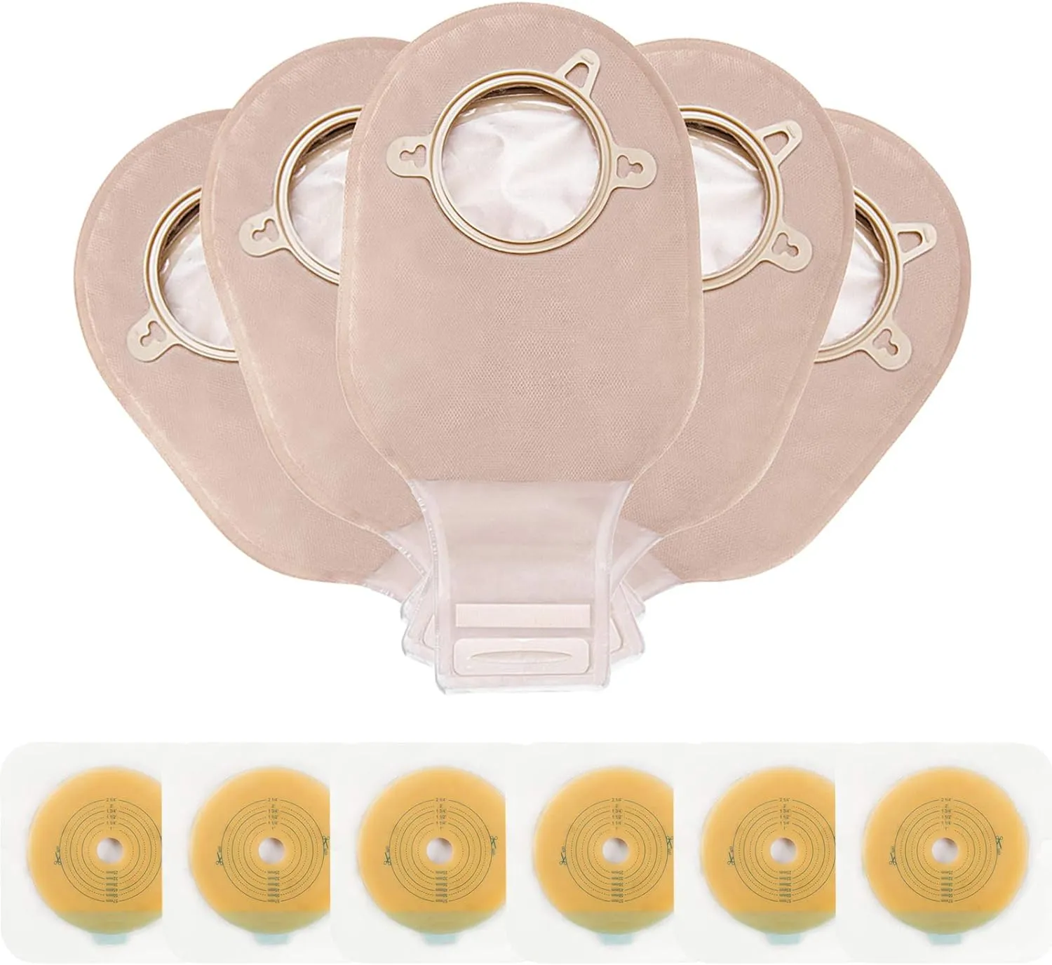 Carbou 21 PCS Ostomy Supplies Colostomy Bags Two Piece Drainable Pouches with Closure 12", Ileostomy Stoma Care,Cut-to-Fit(15pcs Bags 6pcs Barrier)