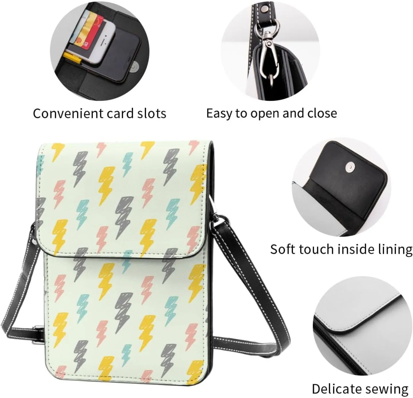 Carton Thunders Leather Crossbody Phone Purse for Women Cute Wallet Bags Lightweight Mini Sling Bag