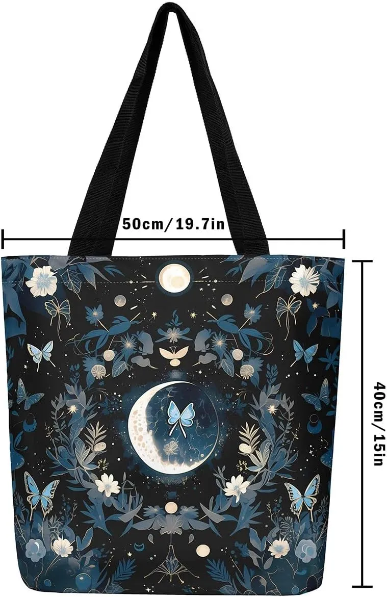 Cartoon Canvas Tote Bag Aesthetic for Women,Cute Animals Reusable Grocery Handbag