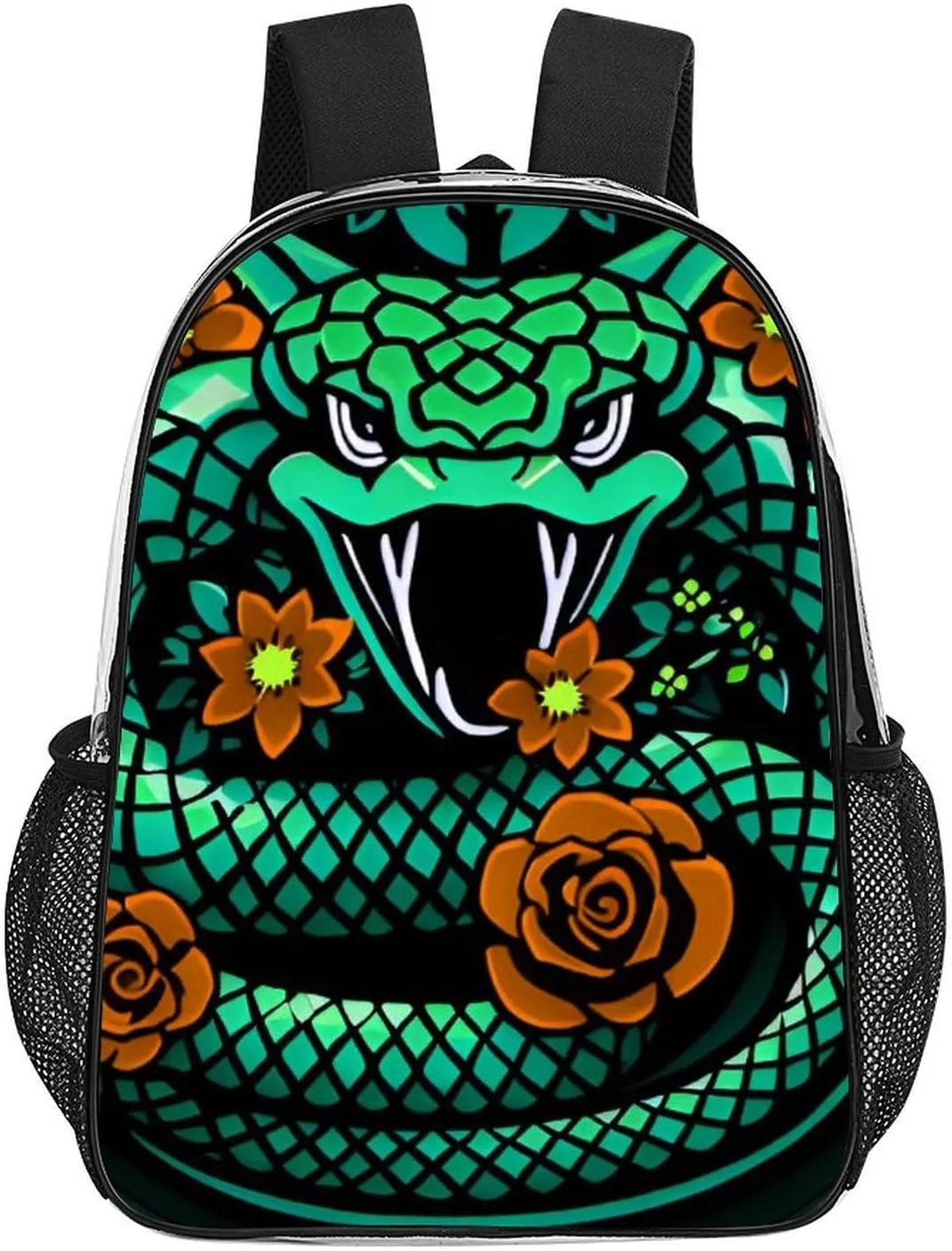 Casual Daypack Multipurpose Anti-Theft Large Capacity Carry On Bag - Green Snake Red Floral Art Casual Daypack Climbing Shoulder Transparent Bag