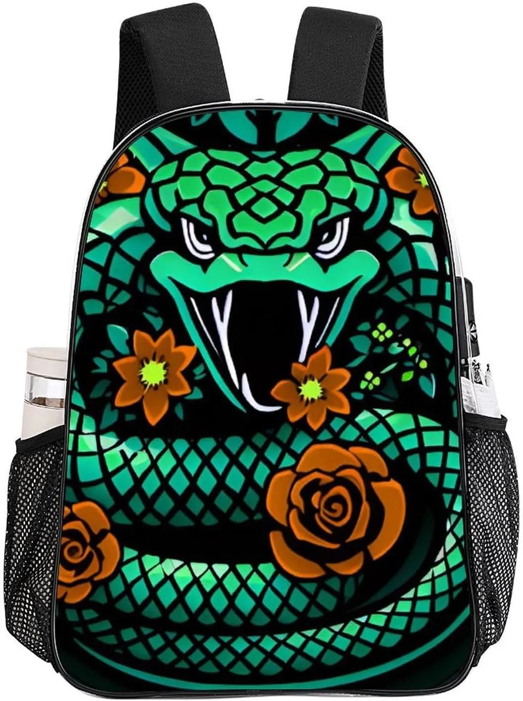 Casual Daypack Multipurpose Anti-Theft Large Capacity Carry On Bag - Green Snake Red Floral Art Casual Daypack Climbing Shoulder Transparent Bag