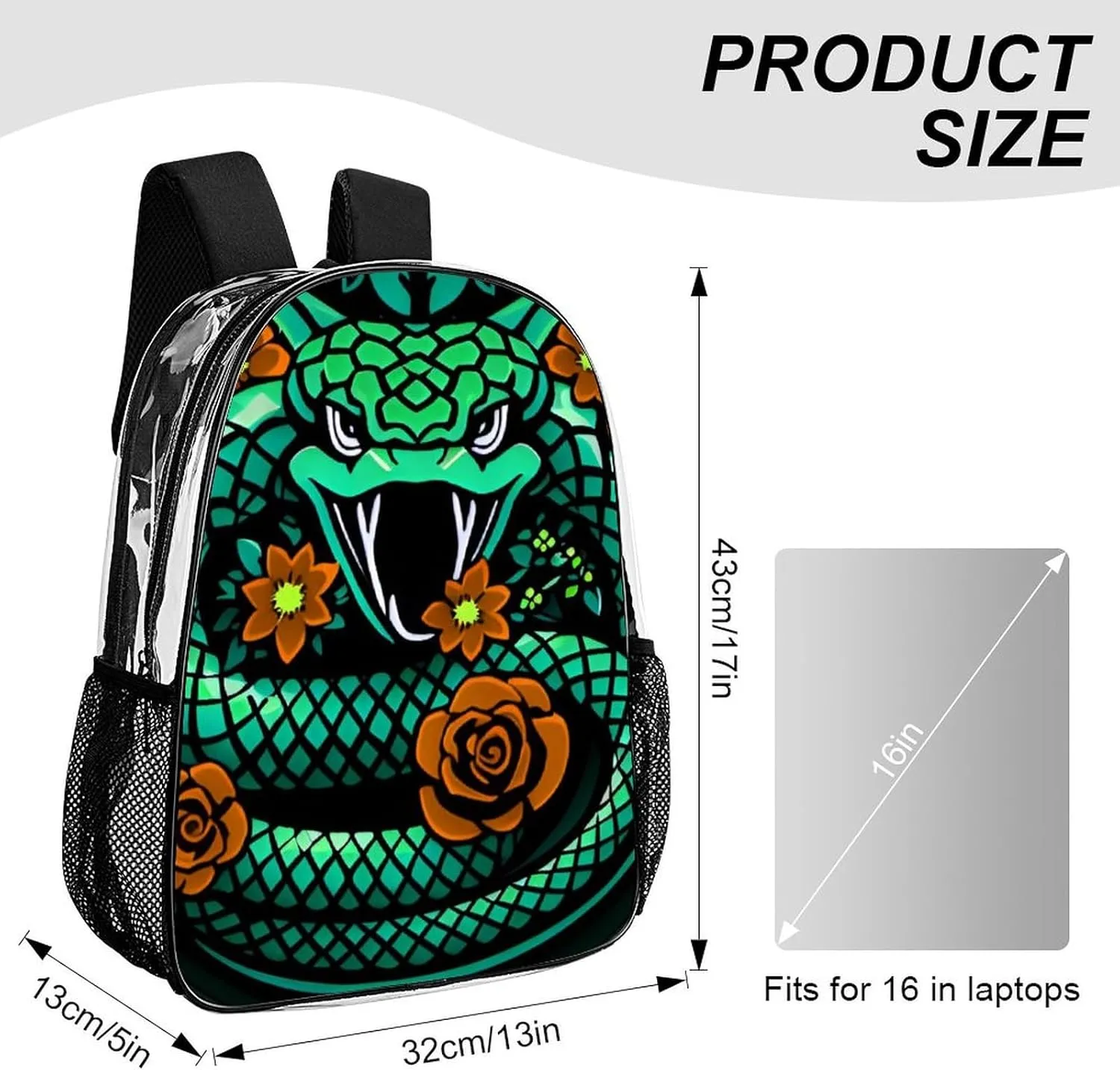 Casual Daypack Multipurpose Anti-Theft Large Capacity Carry On Bag - Green Snake Red Floral Art Casual Daypack Climbing Shoulder Transparent Bag