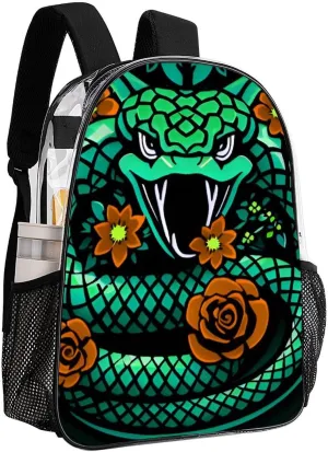 Casual Daypack Multipurpose Anti-Theft Large Capacity Carry On Bag - Green Snake Red Floral Art Casual Daypack Climbing Shoulder Transparent Bag