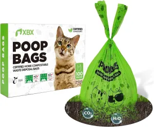 Cat Litter Bags for Poop, Compostable Kitty Poop Bags, Disposal Waste Bags with Easy-Tie Handle, Unscented Pet Trash Bags, Fit Any Scoop, Odor Sealing and Leakproof Dog Pooper Bag, 100 Count