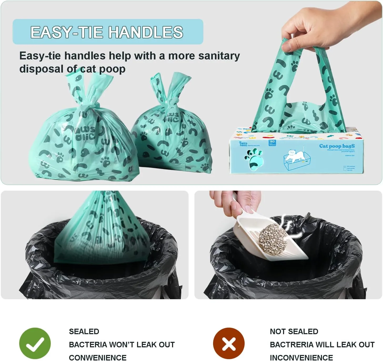 Cat Poop Bags Cat Litter Bags with Handle, 180 Counts, Cornstarch Based Extra-Thick&Leak Proof Pet Waste Pick Up Bag (Lavender Scented)