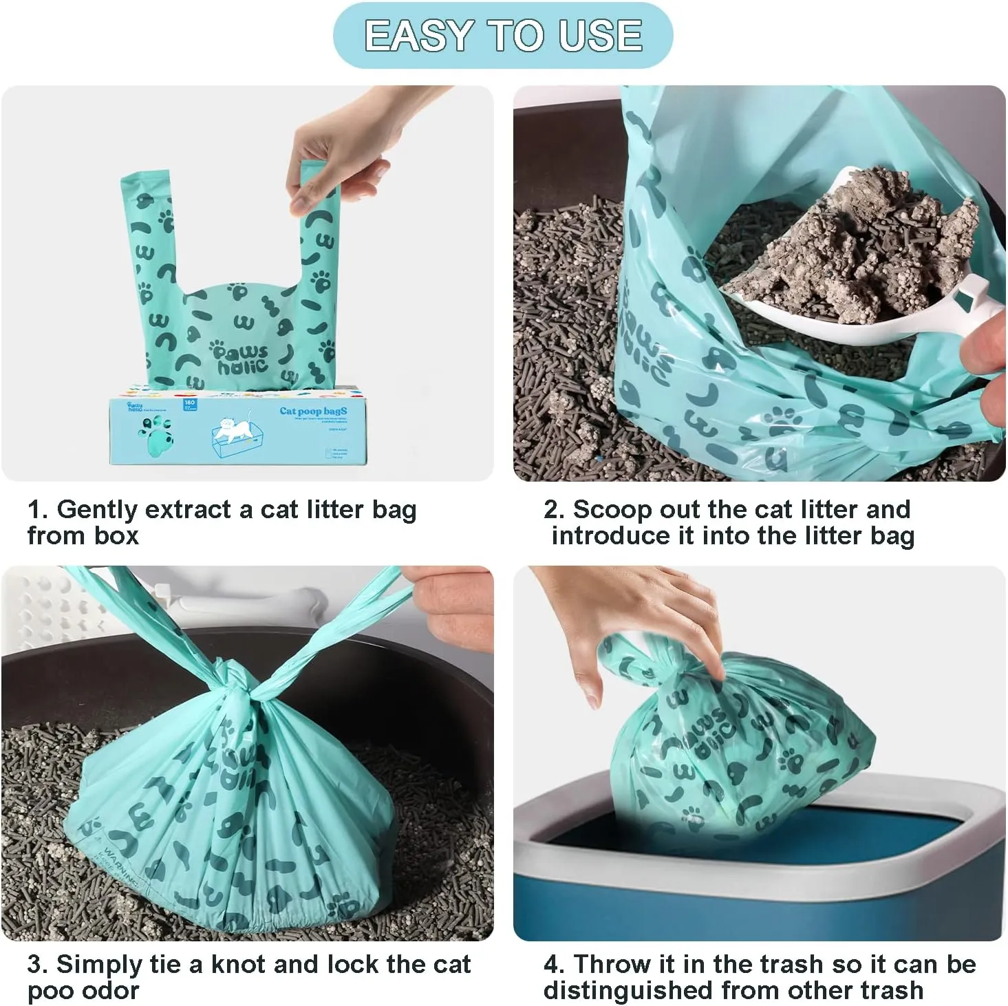 Cat Poop Bags Cat Litter Bags with Handle, 180 Counts, Cornstarch Based Extra-Thick&Leak Proof Pet Waste Pick Up Bag (Lavender Scented)