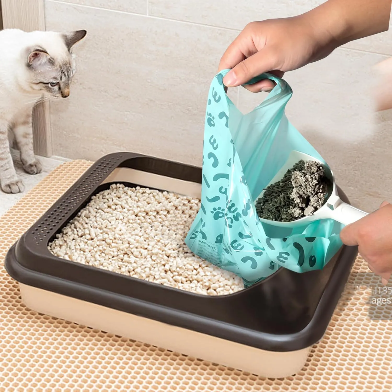 Cat Poop Bags Cat Litter Bags with Handle, 180 Counts, Cornstarch Based Extra-Thick&Leak Proof Pet Waste Pick Up Bag (Lavender Scented)