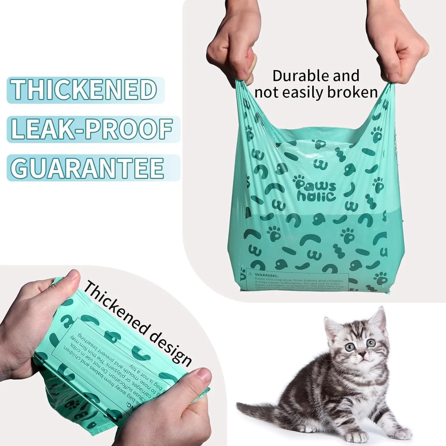 Cat Poop Bags Cat Litter Bags with Handle, 180 Counts, Cornstarch Based Extra-Thick&Leak Proof Pet Waste Pick Up Bag (Lavender Scented)