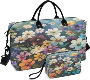 CEBUGI Colorful Wildflowers Quilted Duffle Bag for Women Large Carry On Travel Weekend Bag Hospital Bags for Labor and Delivery