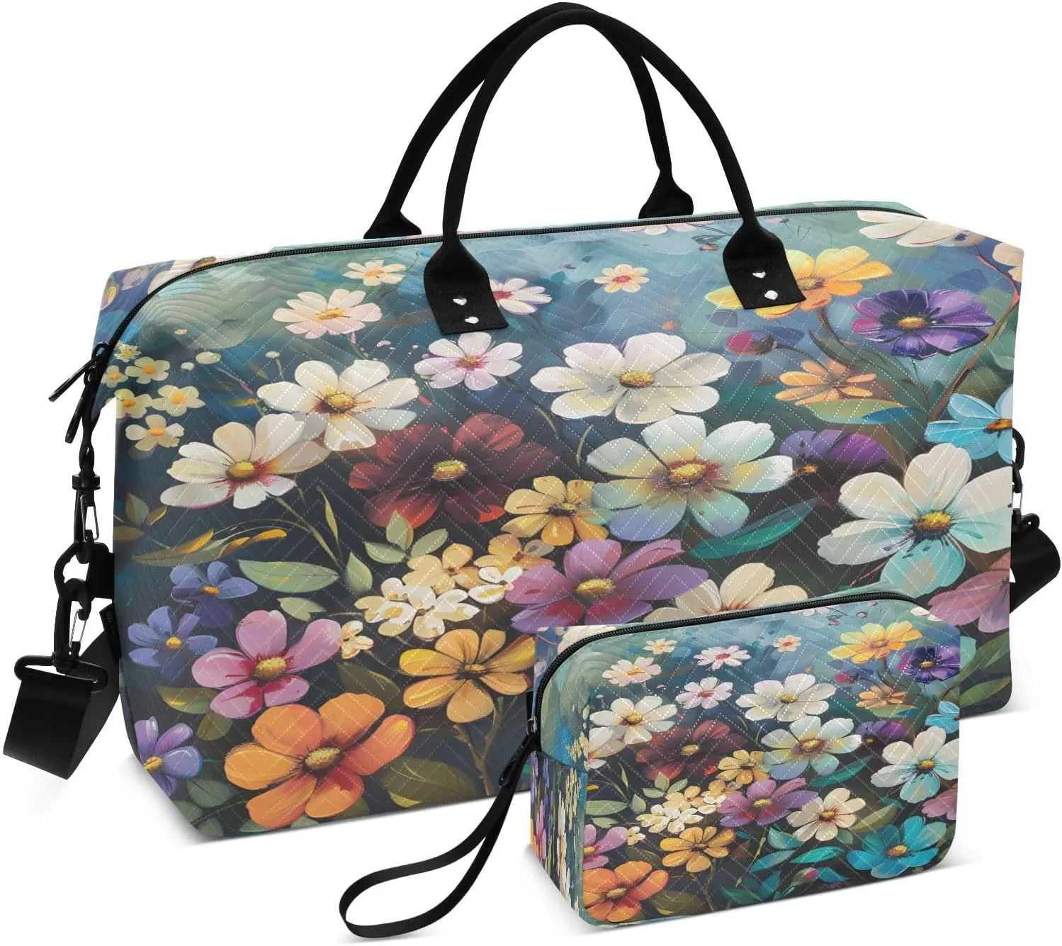 CEBUGI Colorful Wildflowers Quilted Duffle Bag for Women Large Carry On Travel Weekend Bag Hospital Bags for Labor and Delivery