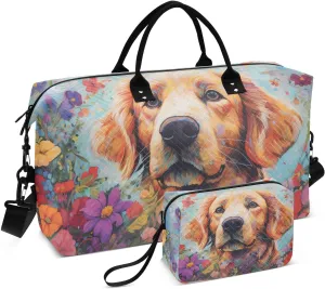 CEBUGI Golden Retriever Dog Quilted Duffle Bag for Women Large Carry On Travel Weekend Bag Hospital Bags for Labor and Delivery
