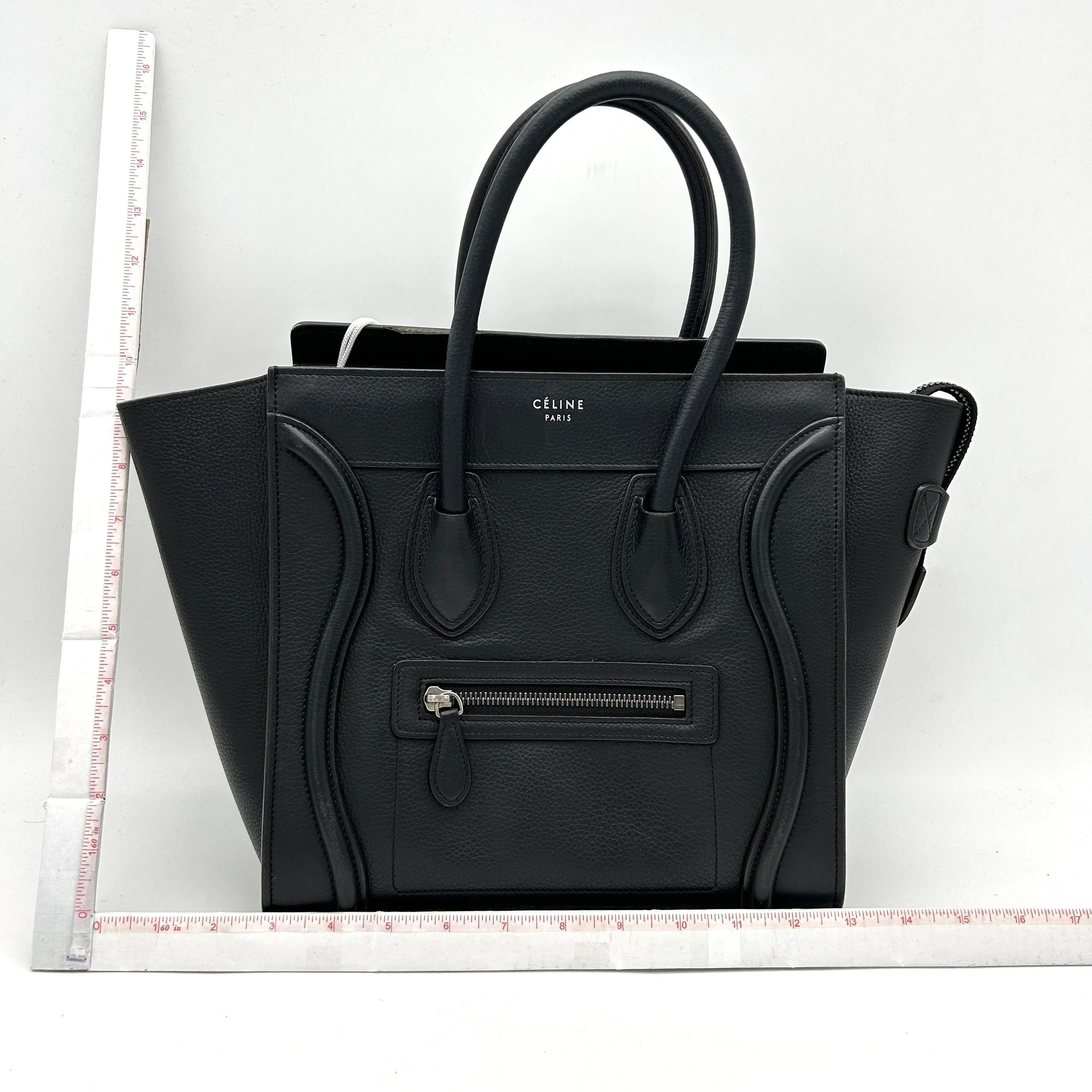 Celine Black Drummed Leather Micro Luggage Tote Bag  LA34401