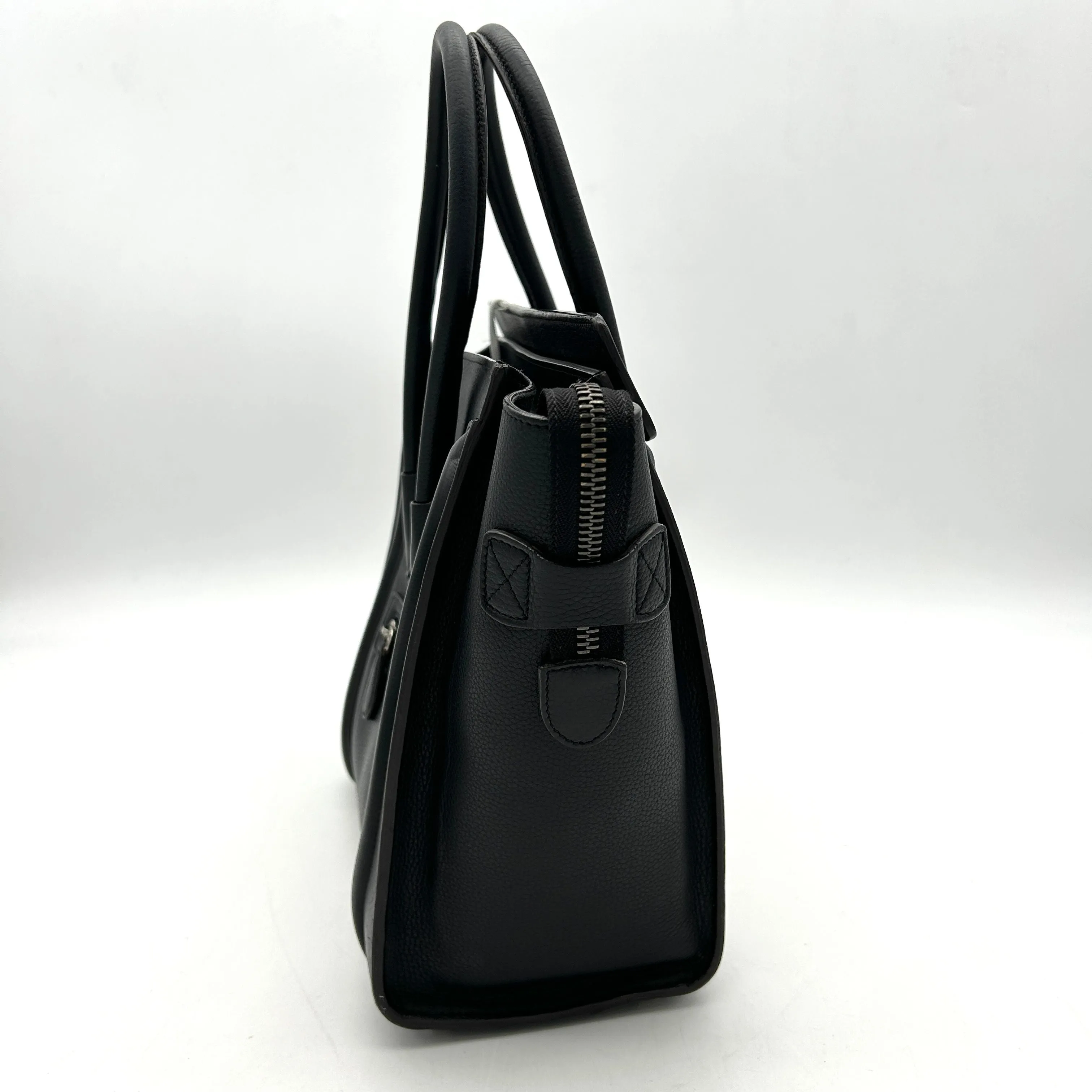 Celine Black Drummed Leather Micro Luggage Tote Bag  LA34401