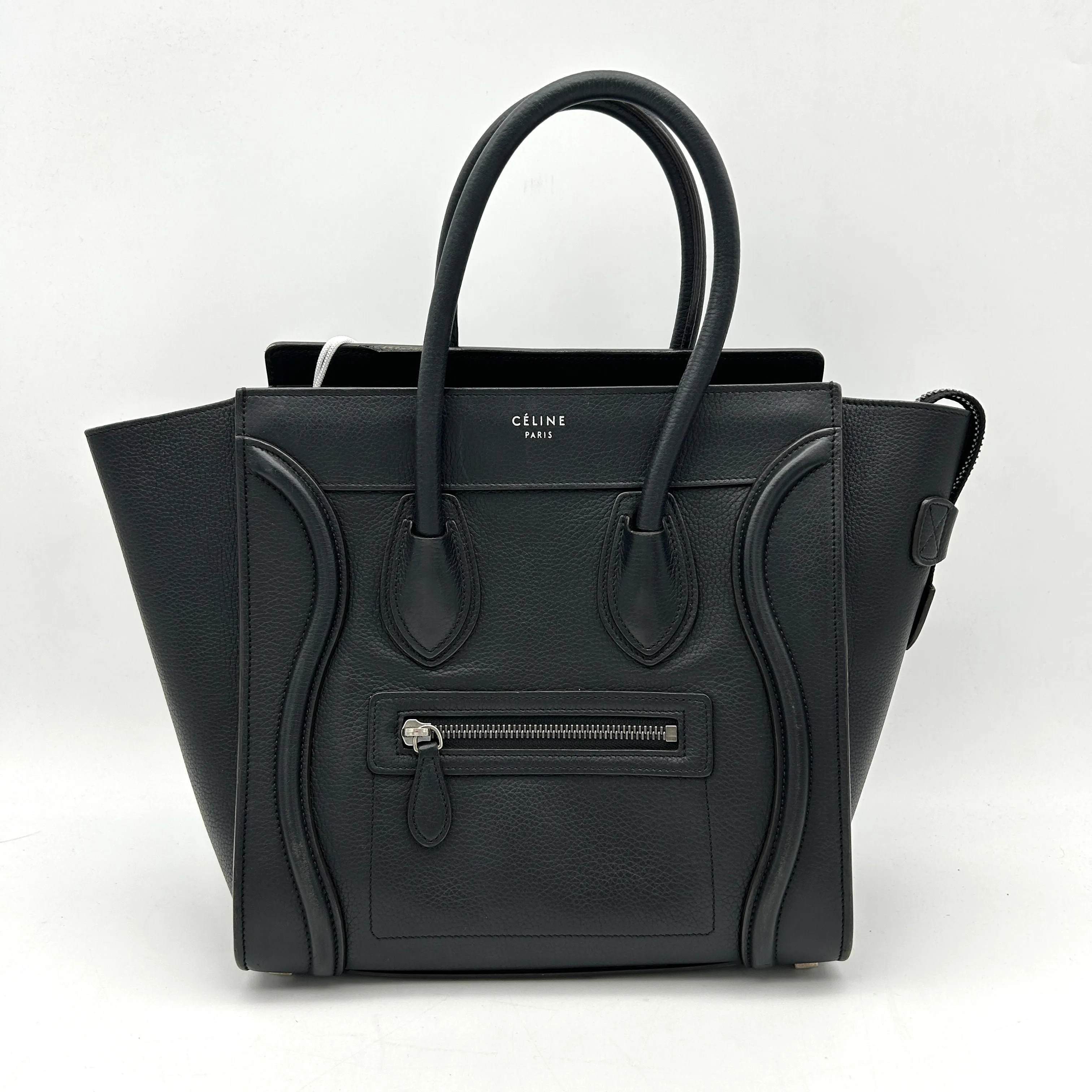 Celine Black Drummed Leather Micro Luggage Tote Bag  LA34401