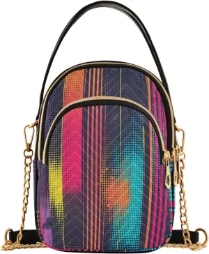 Chain Crossbody Bags for Women Abstract Geometric Pink Blue Quilted Shoulder Handbags Travel Cross Body Cell Phone Purses Bags
