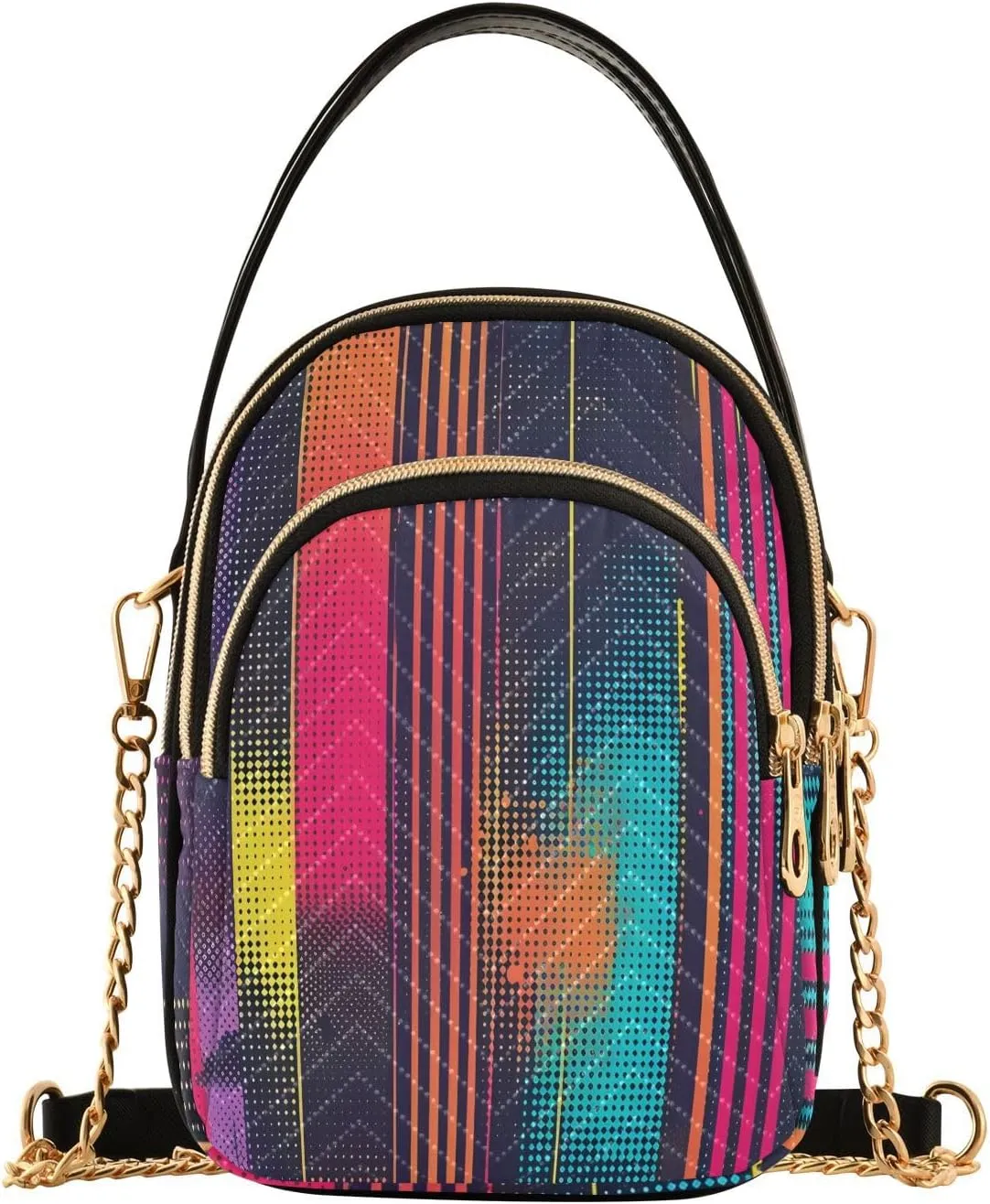 Chain Crossbody Bags for Women Abstract Geometric Pink Blue Quilted Shoulder Handbags Travel Cross Body Cell Phone Purses Bags