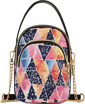 Chain Crossbody Bags for Women Geometric Striped Lines Triangle Quilted Shoulder Handbags Travel Cross Body Cell Phone Purses Bags