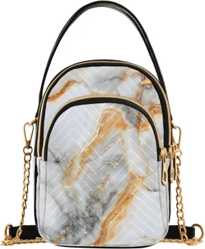 Chain Crossbody Bags for Women White Marble Black Gold Quilted Shoulder Handbags Travel Cross Body Cell Phone Purses Bags