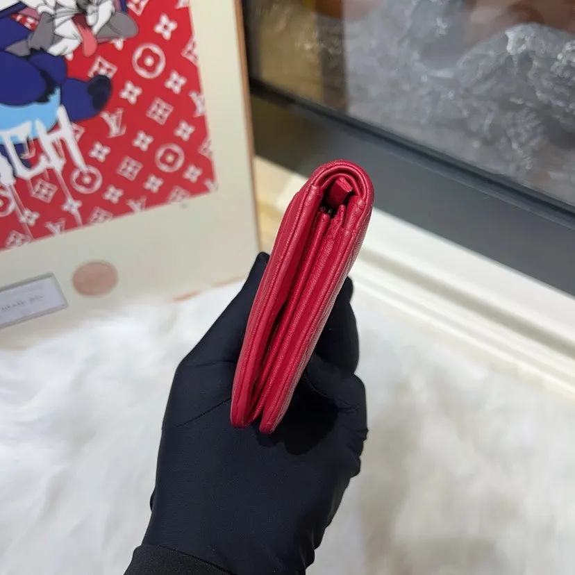 Chanel Camellia Red Leather Quilted Wallet Compact
