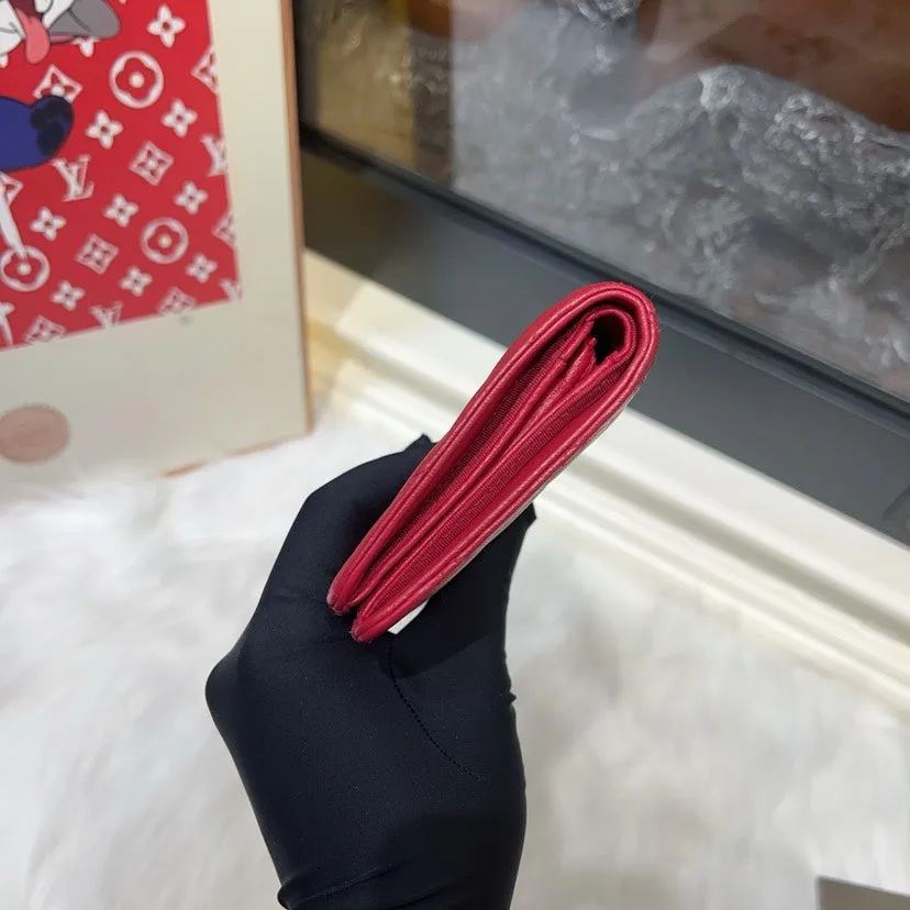 Chanel Camellia Red Leather Quilted Wallet Compact