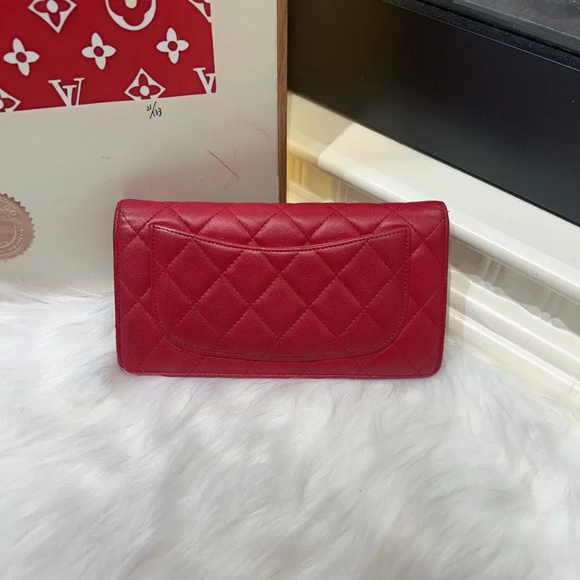 Chanel Camellia Red Leather Quilted Wallet Compact