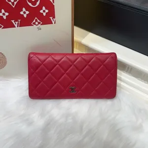 Chanel Camellia Red Leather Quilted Wallet Compact