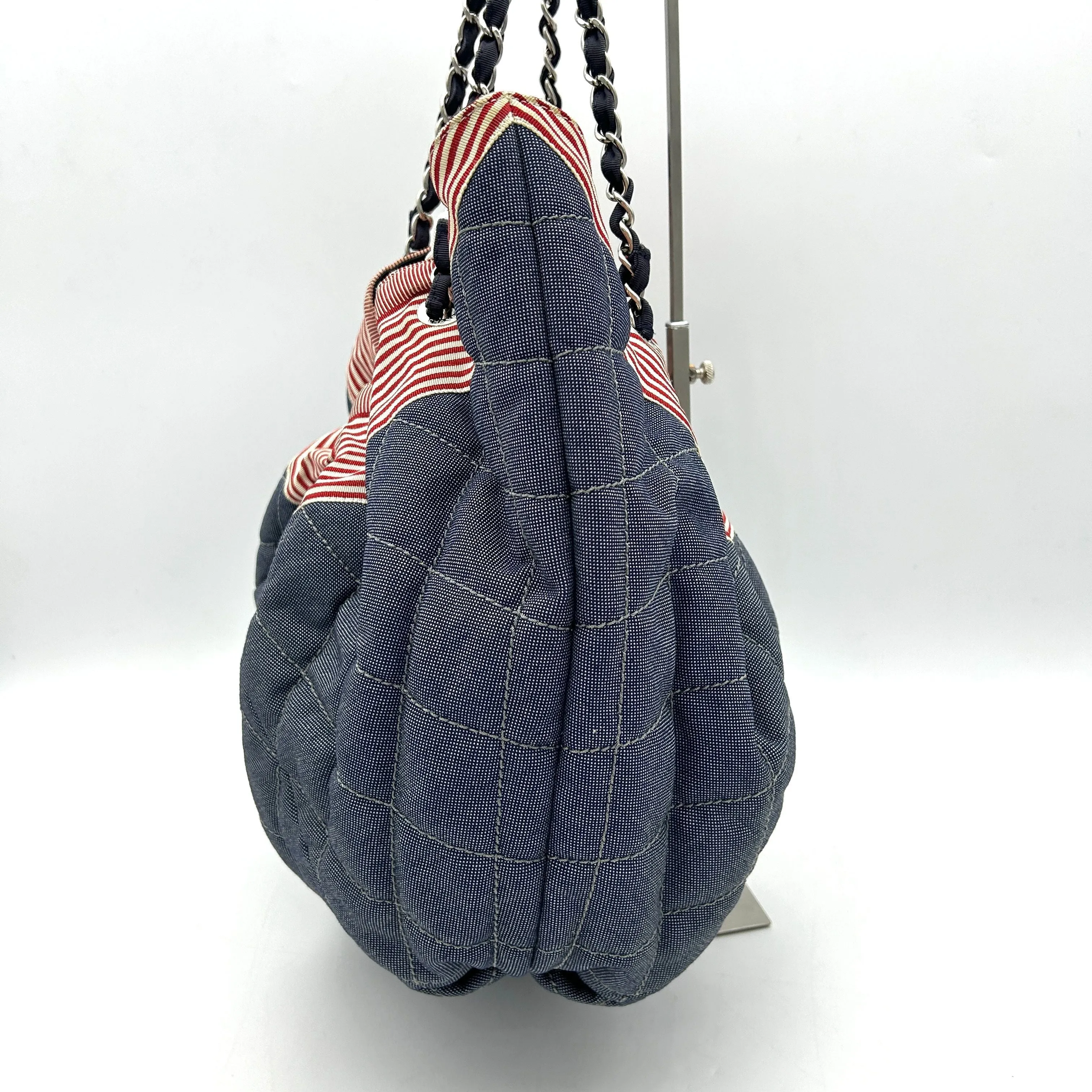 CHANEL Denim Quilted Large Stretch Spirit Cabas Blue LA11947