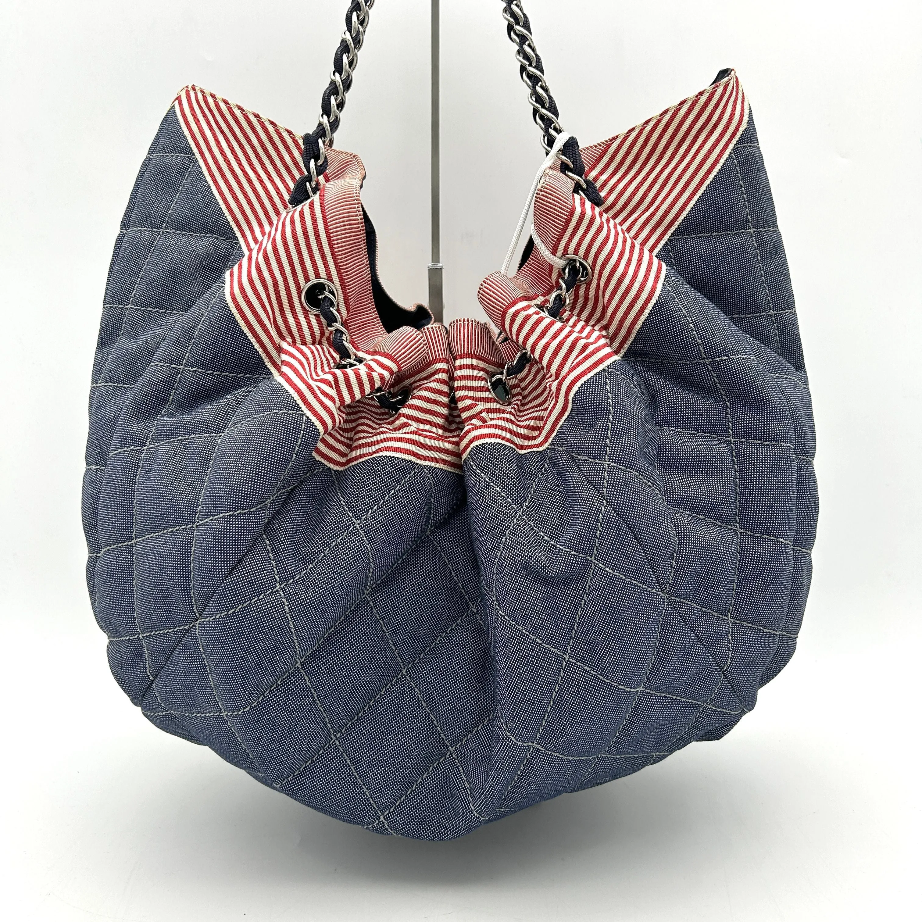 CHANEL Denim Quilted Large Stretch Spirit Cabas Blue LA11947