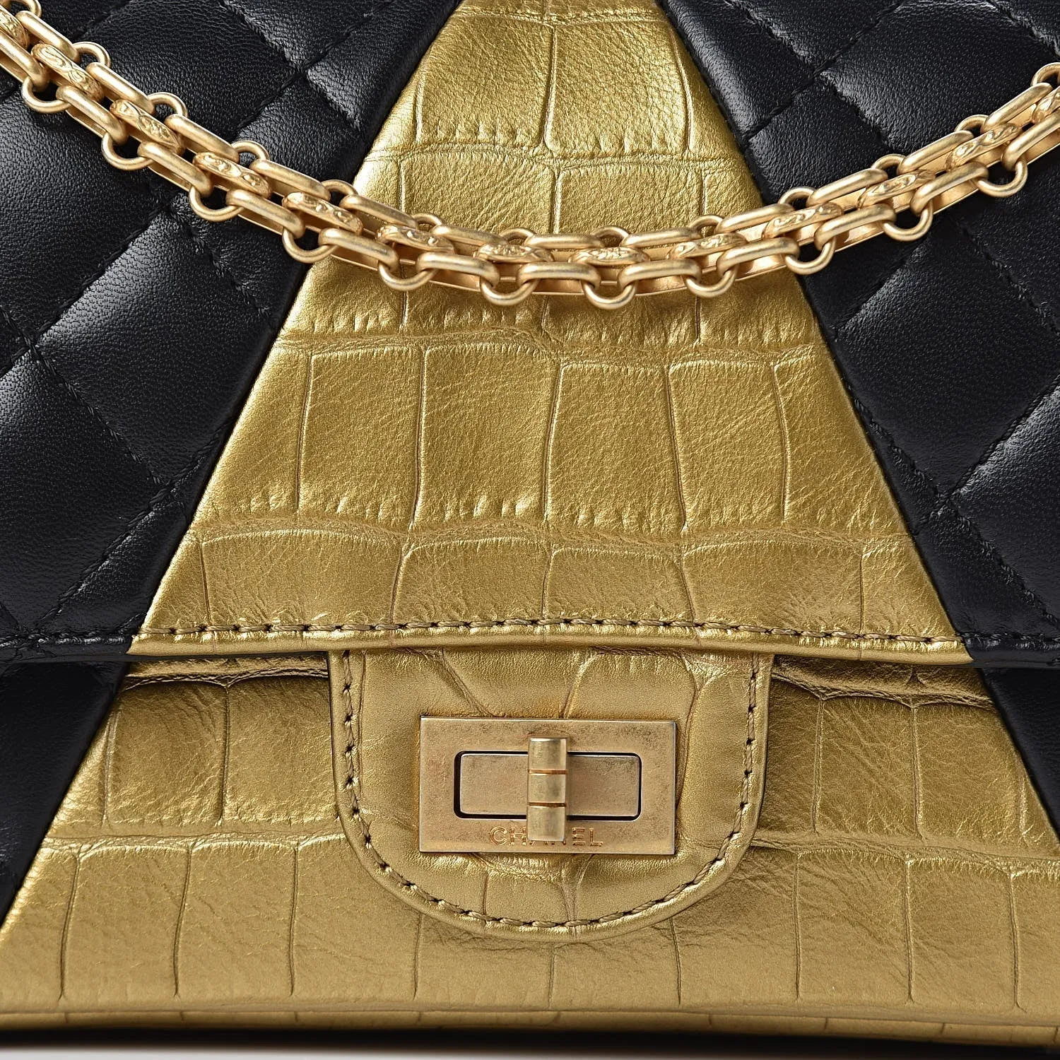 CHANEL LAMBSKIN METALLIC CALFSKIN CROC EMBOSSED FLAP BAG