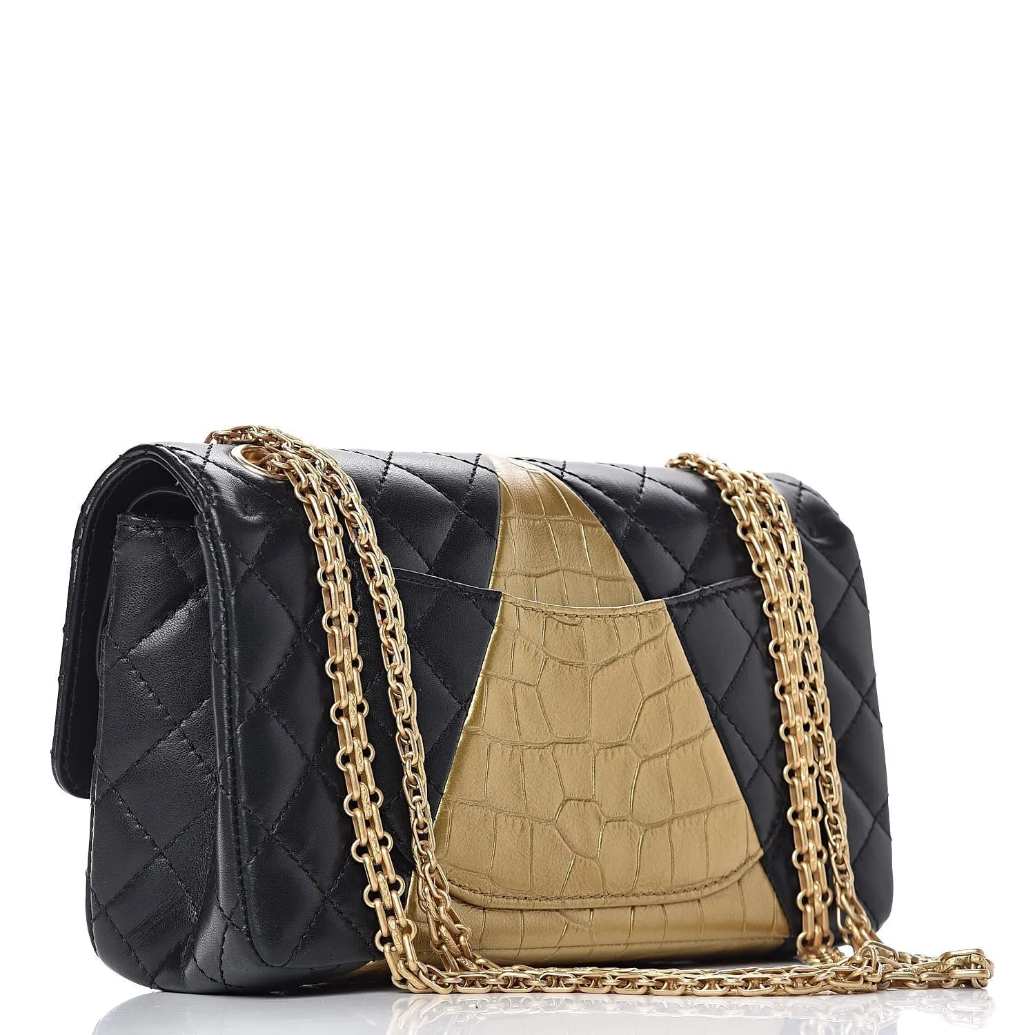 CHANEL LAMBSKIN METALLIC CALFSKIN CROC EMBOSSED FLAP BAG