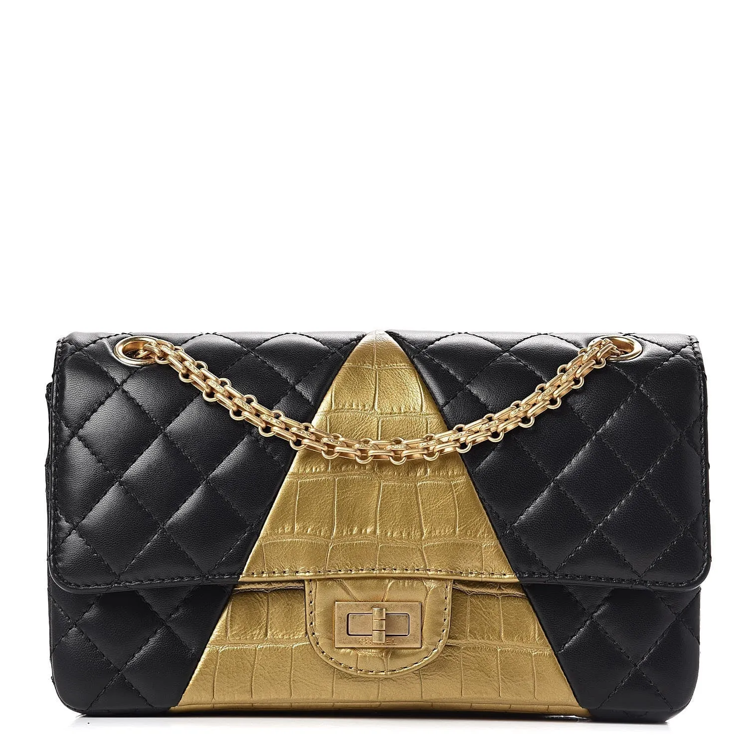 CHANEL LAMBSKIN METALLIC CALFSKIN CROC EMBOSSED FLAP BAG