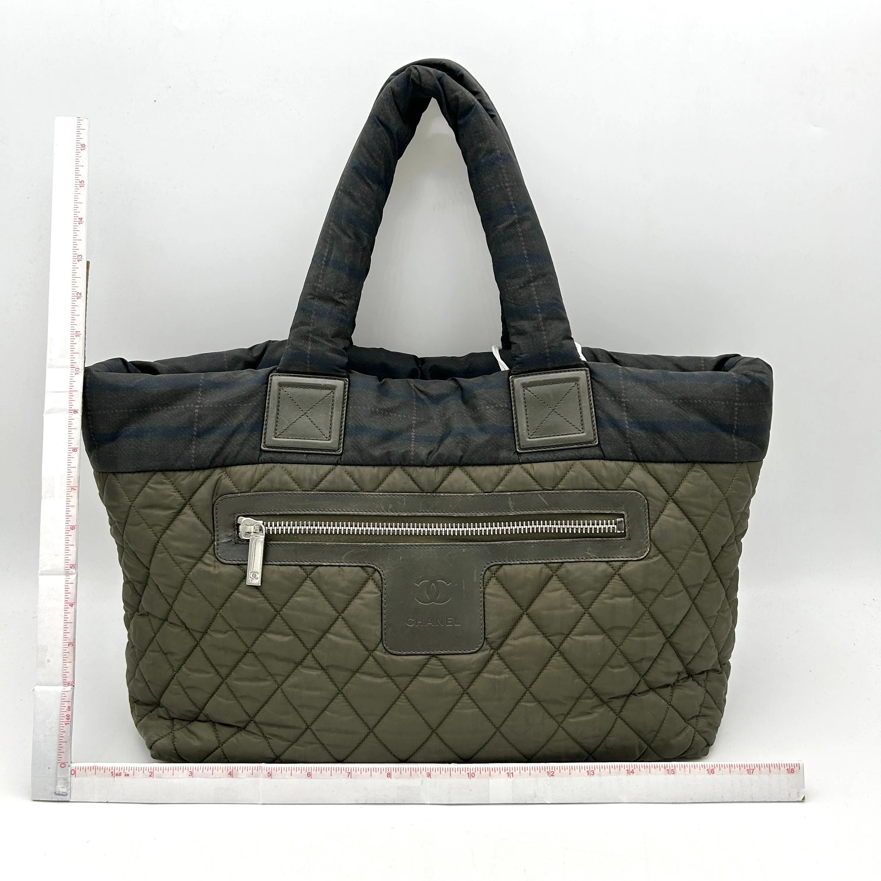 CHANEL Nylon Quilted Medium Coco Cocoon Tote Khaki LA1344