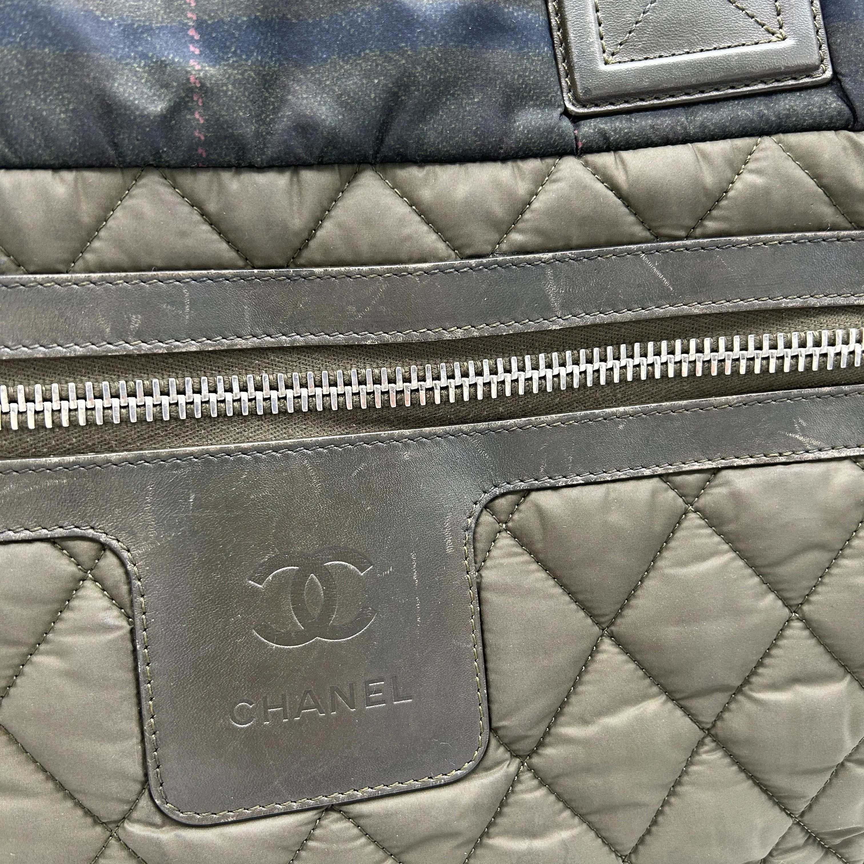 CHANEL Nylon Quilted Medium Coco Cocoon Tote Khaki LA1344