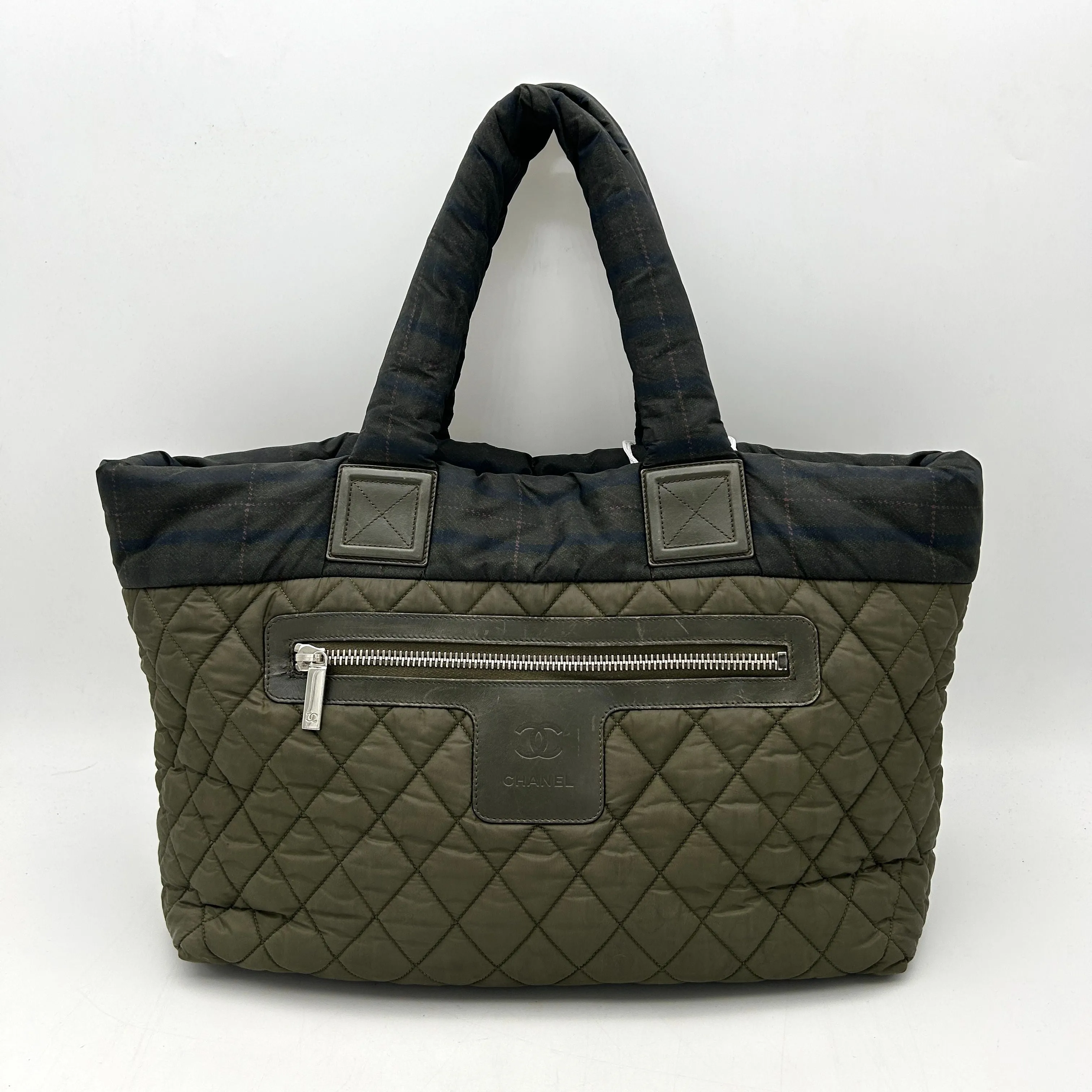 CHANEL Nylon Quilted Medium Coco Cocoon Tote Khaki LA1344
