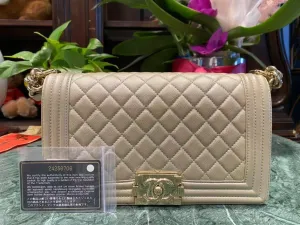 Chanel Preloved Boy Bag Beige Leather Shoulder Bag