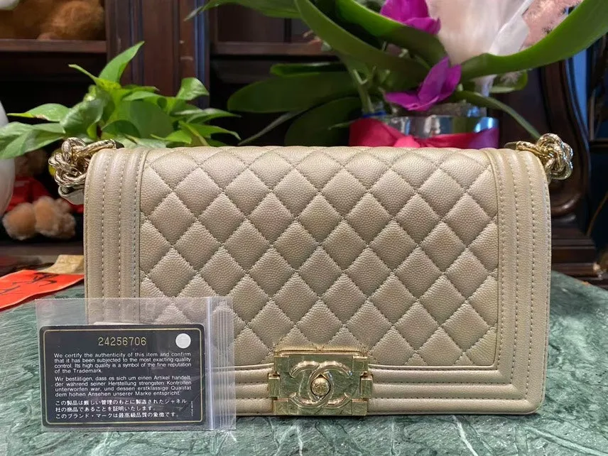 Chanel Preloved Boy Bag Beige Leather Shoulder Bag