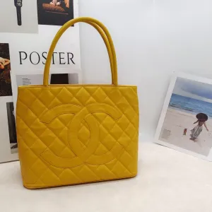 Chanel Preloved Quilted Yellow Leather Tote Bag
