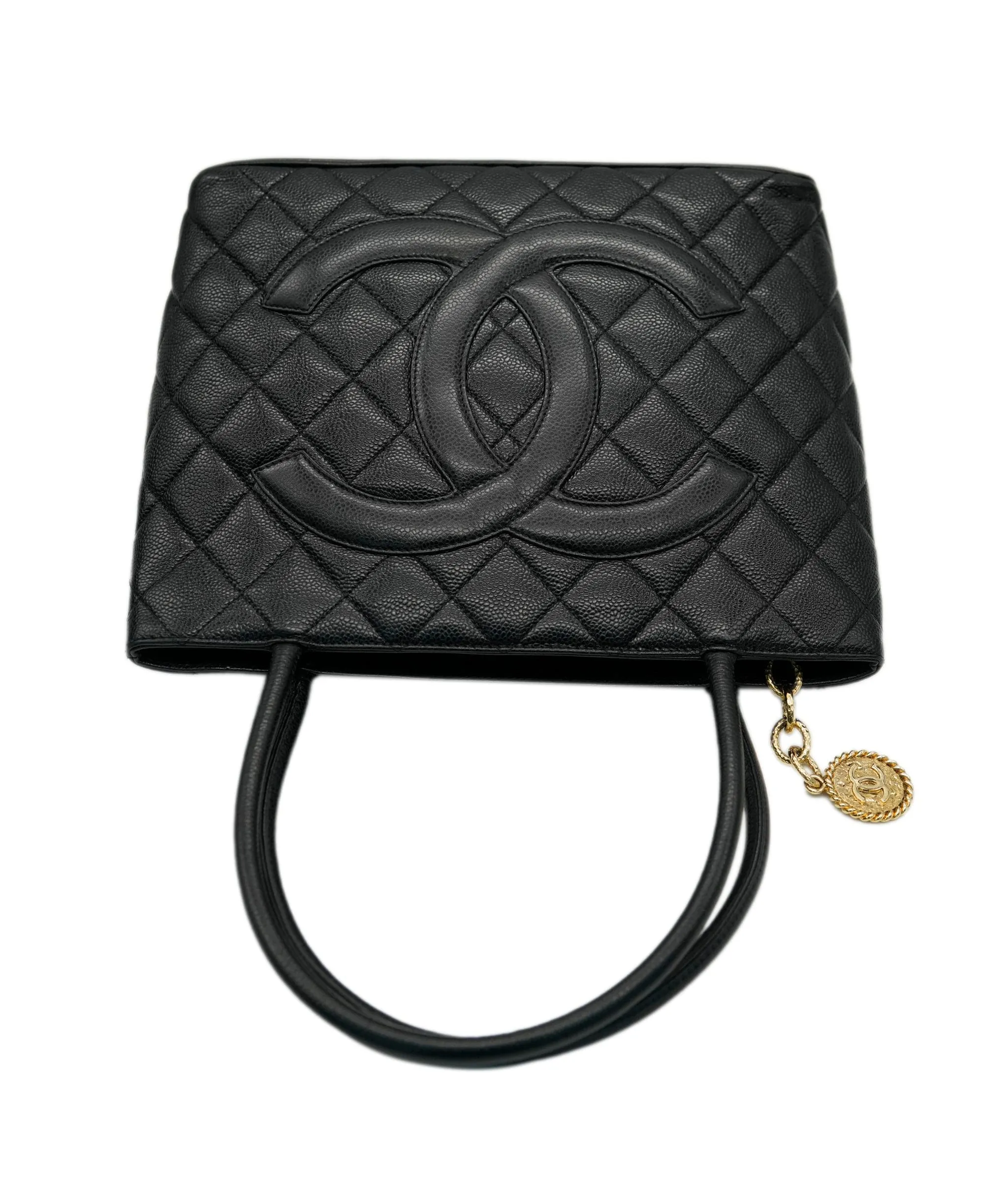 CHANEL VINTAGE MEDALLION TOTE BAG BLACK CAVIAR SKIN DBXS2150
