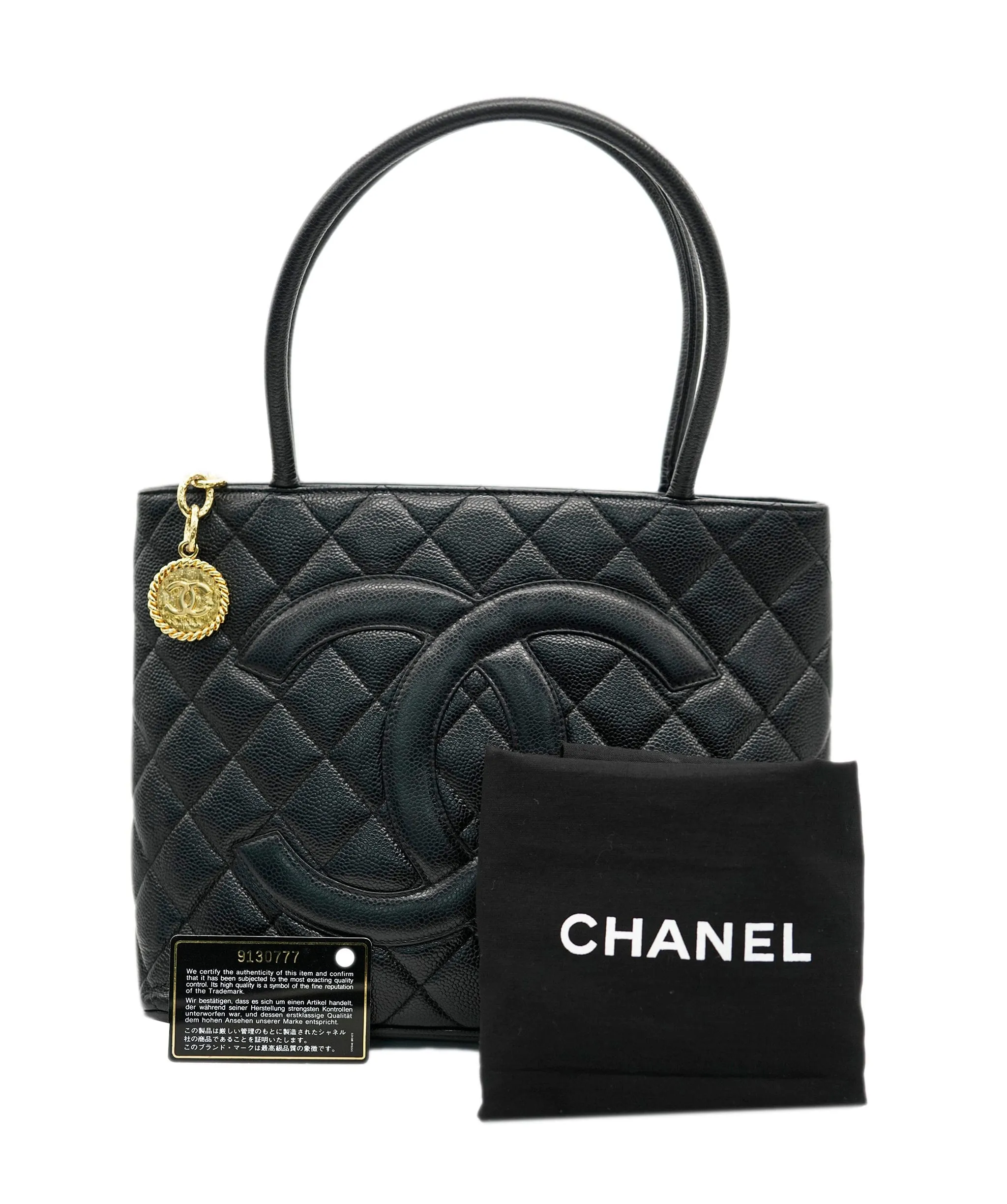 CHANEL VINTAGE MEDALLION TOTE BAG BLACK CAVIAR SKIN DBXS2150