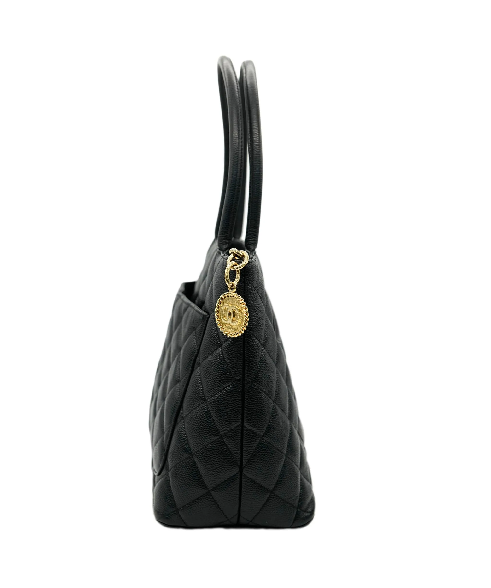 CHANEL VINTAGE MEDALLION TOTE BAG BLACK CAVIAR SKIN DBXS2150
