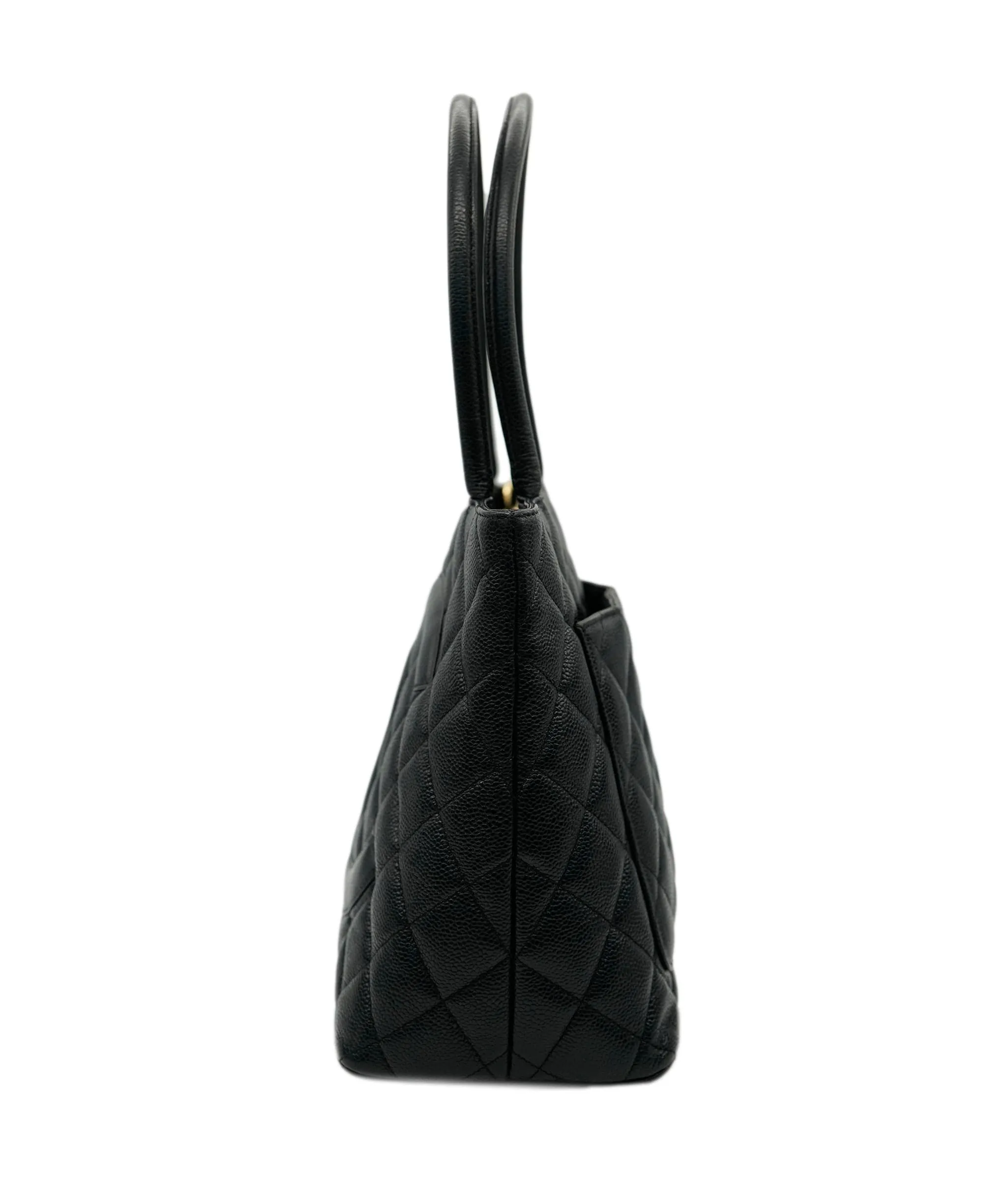 CHANEL VINTAGE MEDALLION TOTE BAG BLACK CAVIAR SKIN DBXS2150