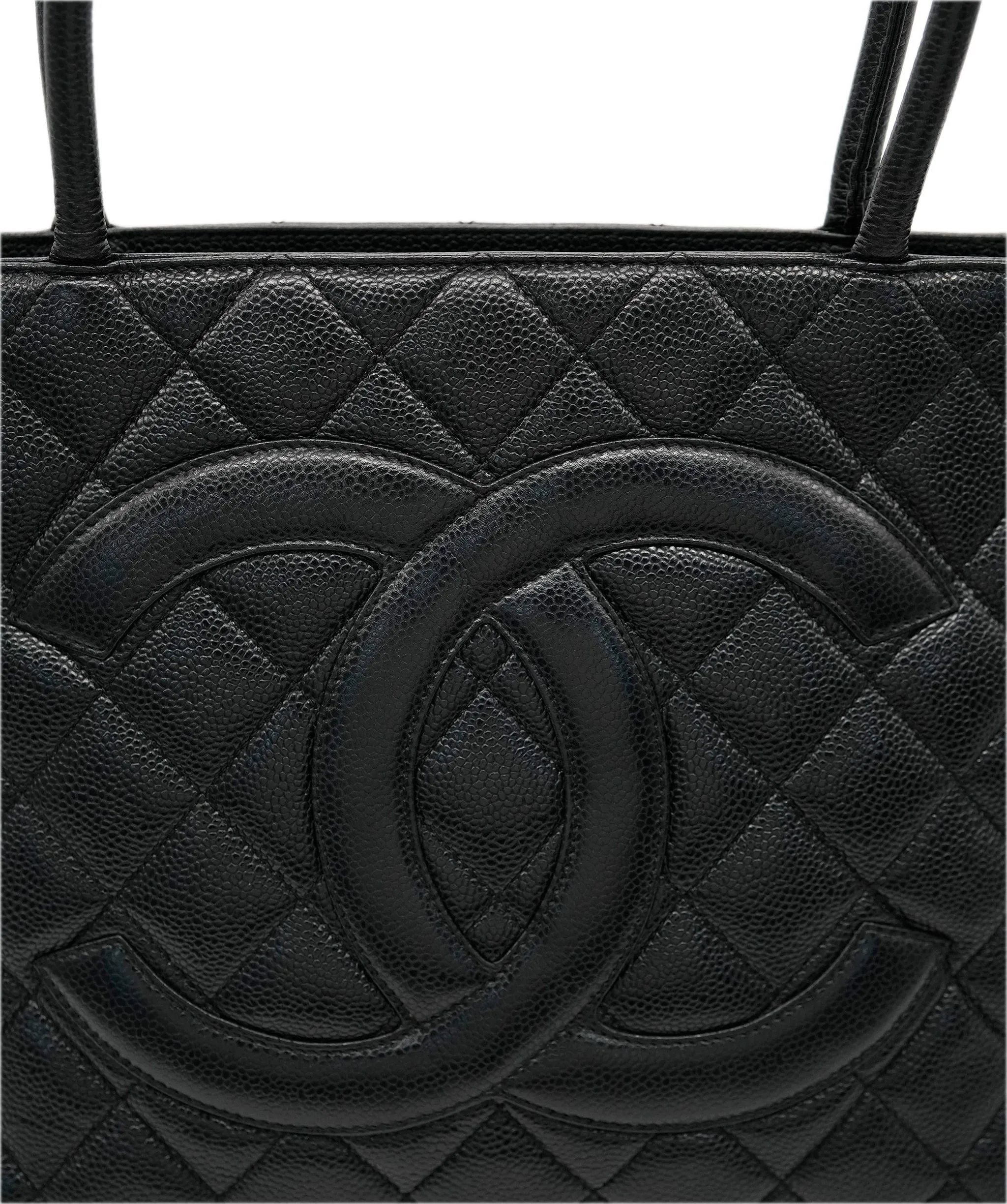 CHANEL VINTAGE MEDALLION TOTE BAG BLACK CAVIAR SKIN DBXS2150
