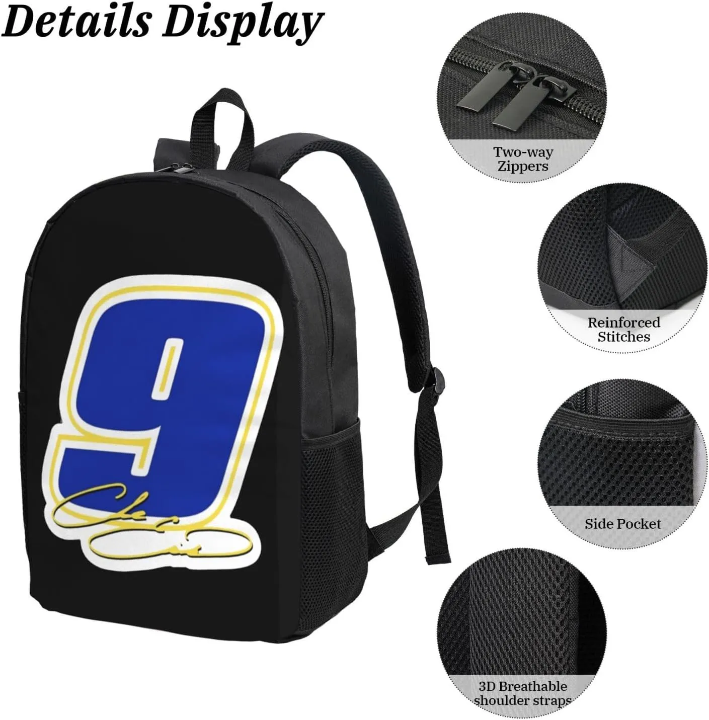 Chase-Elliott-Car-9 Backpack Work Rucksack Computer Bag 17 Inch Travel Backpack Gym Bags