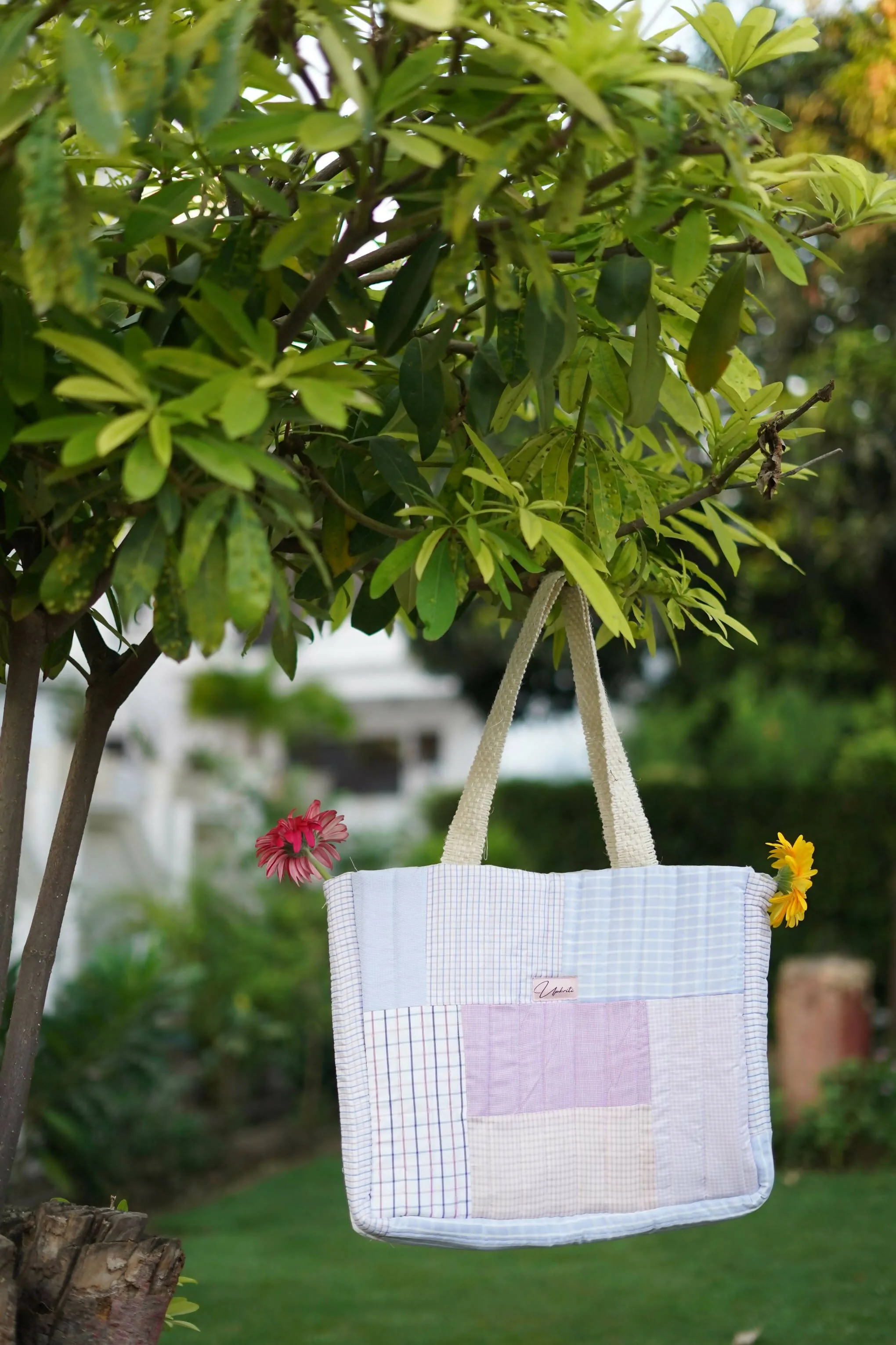 Check Patchwork Quilted Tote Bag