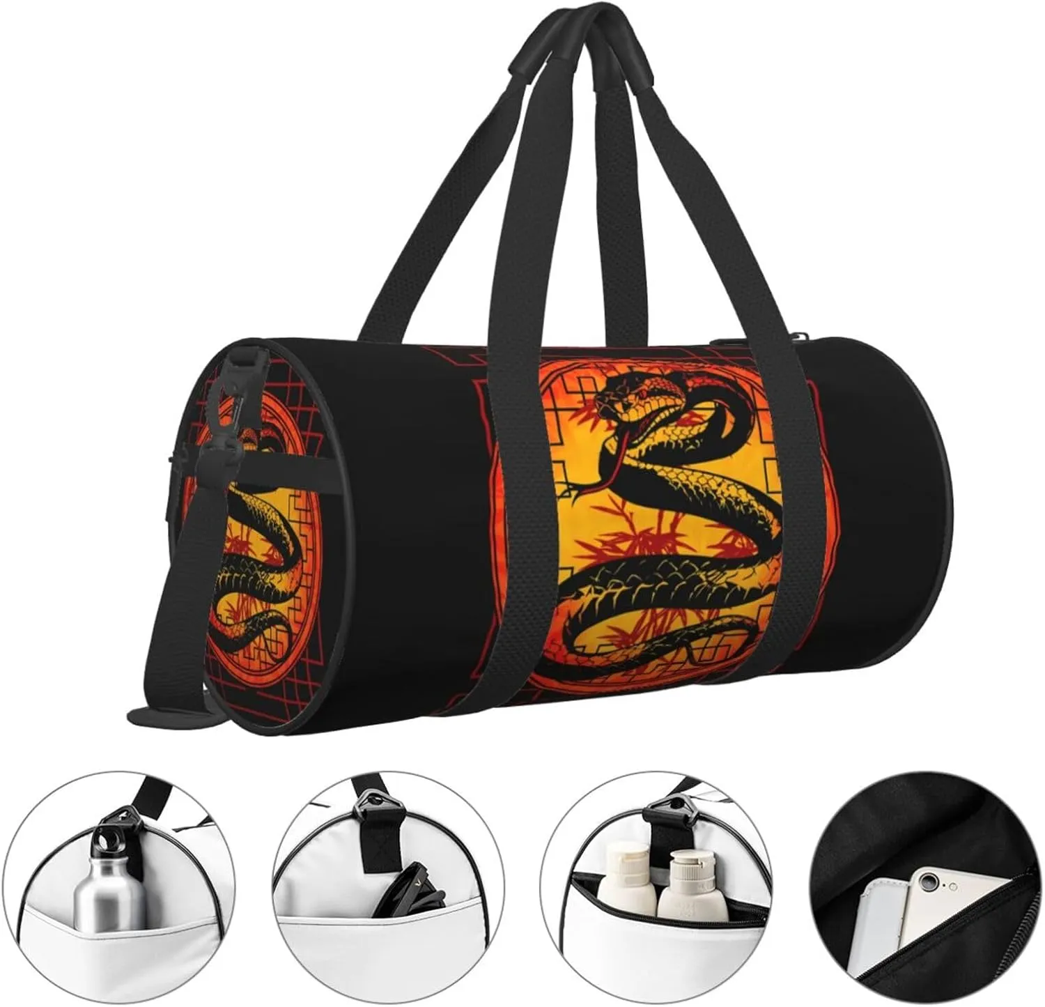 Chinese New Year Year of The Snake Round Travel Duffel Bag Large Capacity Gym Sports Bags for Hiking Vacation Trips