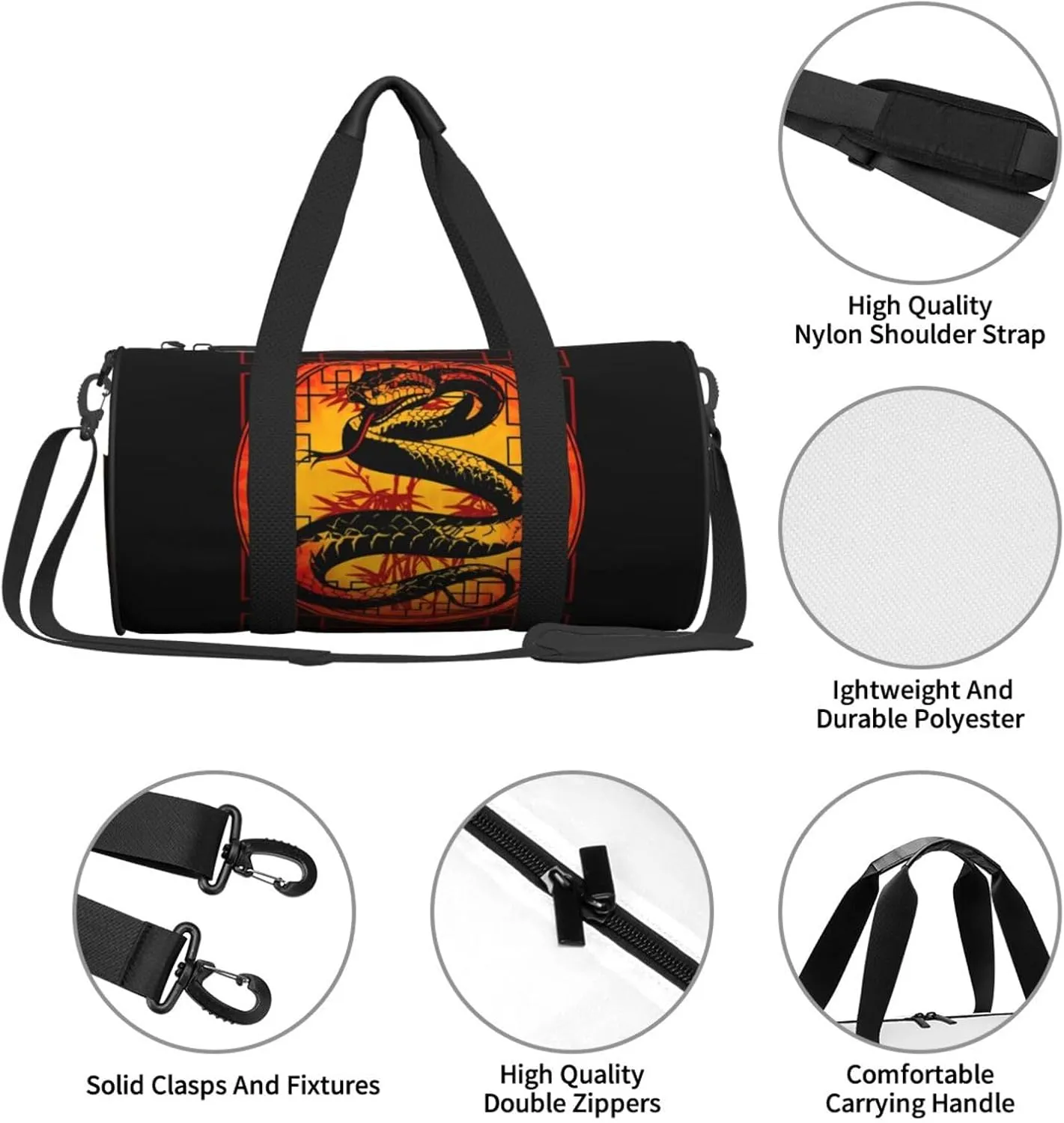 Chinese New Year Year of The Snake Round Travel Duffel Bag Large Capacity Gym Sports Bags for Hiking Vacation Trips