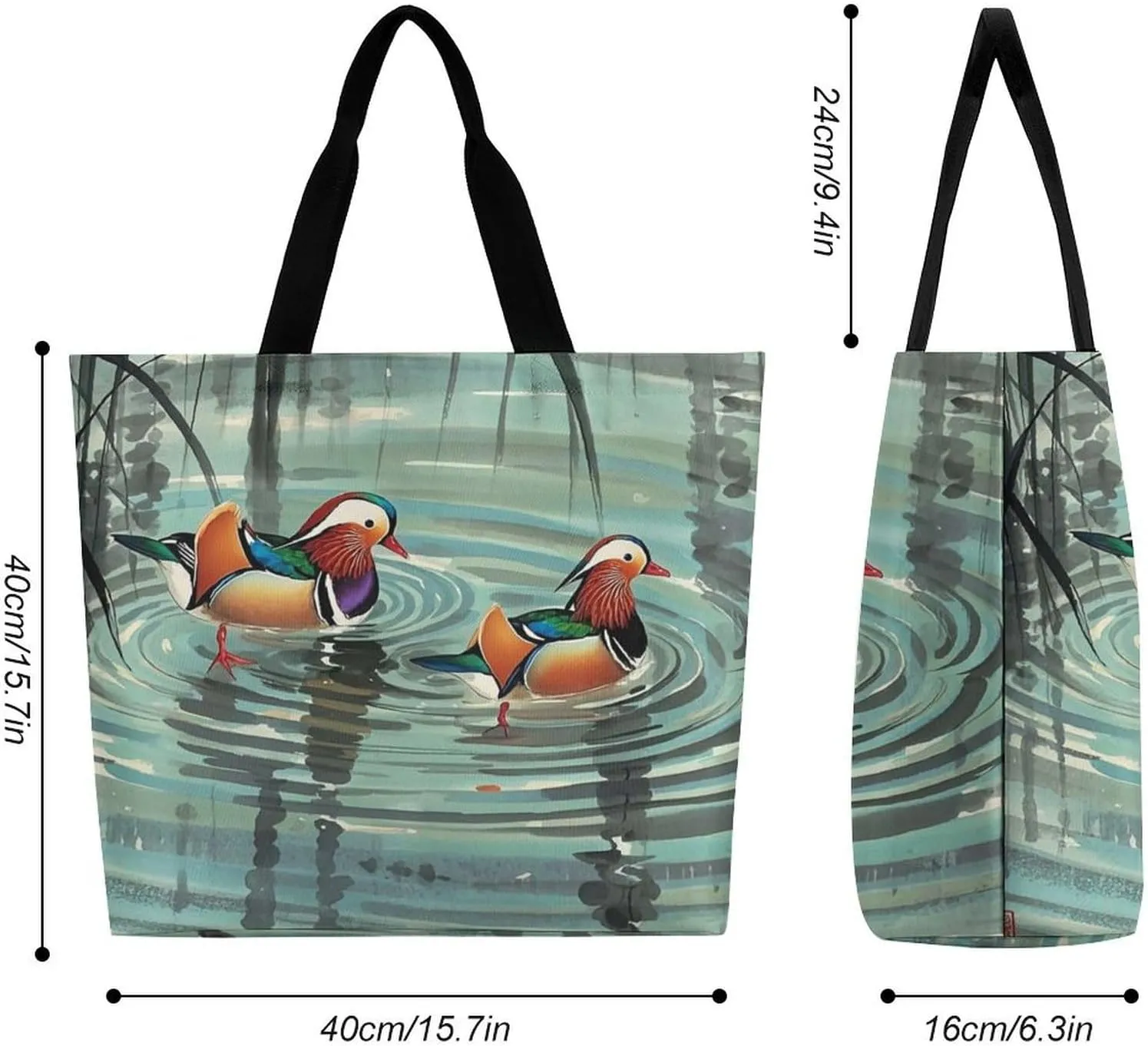 Chinese Style Mandarin Ducks Tote Bag for Women Reusable Grocery Shoulder Bags Shopping Bag for Travel, Groceries