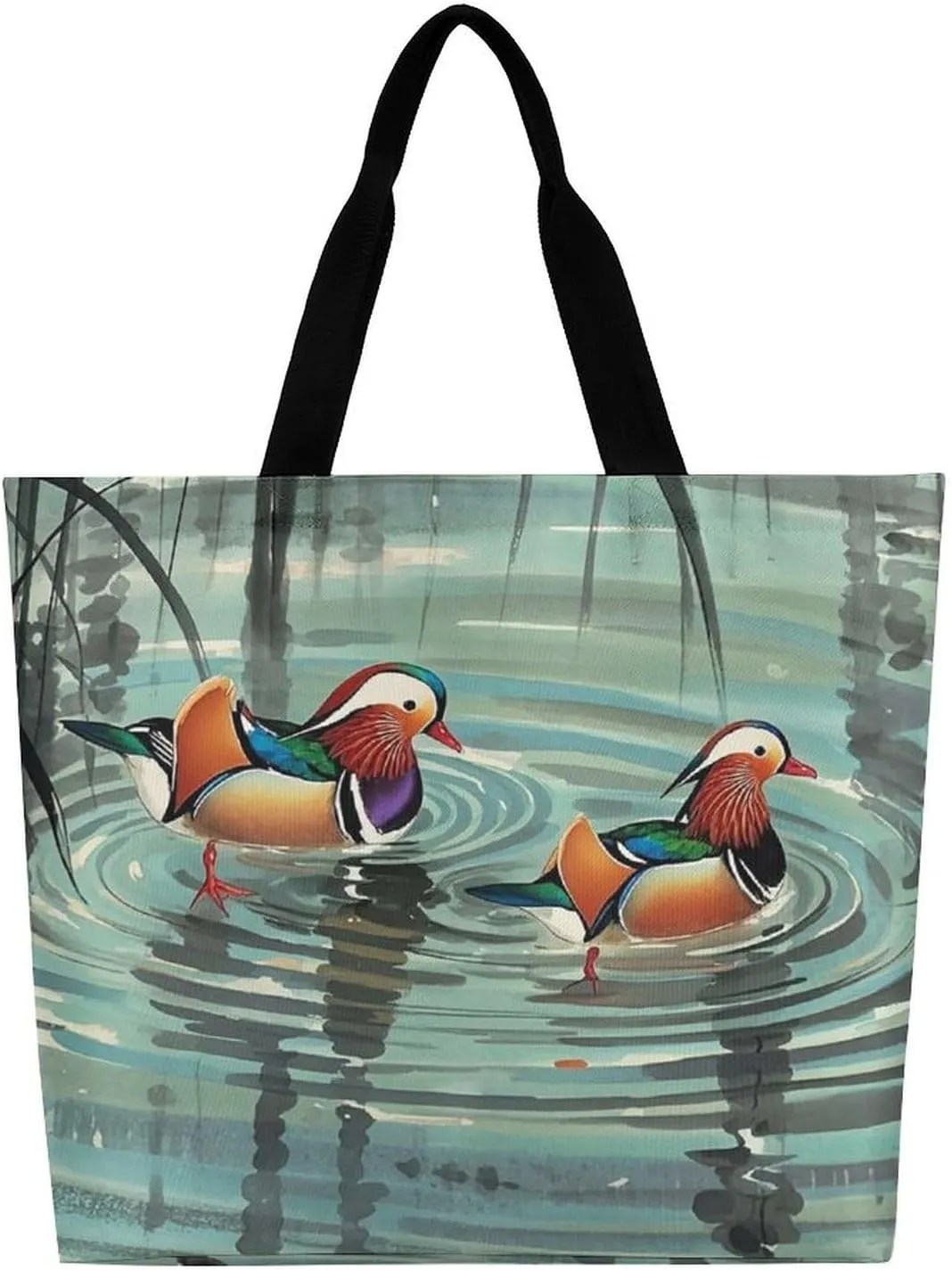 Chinese Style Mandarin Ducks Tote Bag for Women Reusable Grocery Shoulder Bags Shopping Bag for Travel, Groceries