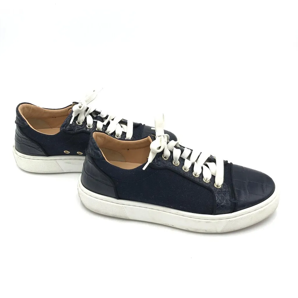 CHRISTIAN LOUBOUTIN "VIEIRISSIMA ORLATO CANVAS/CROC LUXE SHOES BLUE 39.5